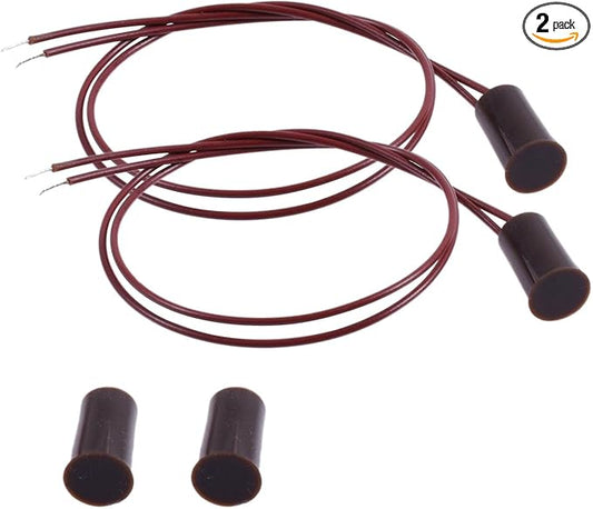 2PCS Recessed Wired Security Window Door Contact Sensor, Normally Closed NC, Door Alarm Magnetic Reed Switch with 2 Wire, ABS Brown, RC-33