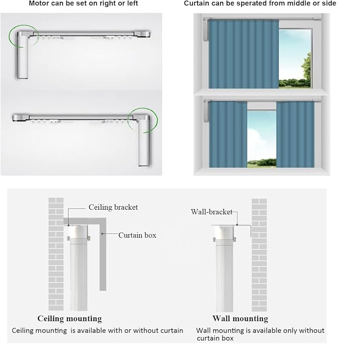 Celling Smart Curtains System, Electric Track with Adjustable Rail,Automatic Curtain Opener,Motorized Curtains Rods With Remote, Compatible with Alexa/Google Home (Up to 120in)
