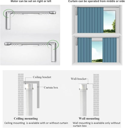 Celling Smart Curtains System, Electric Track with Adjustable Rail,Automatic Curtain Opener,Motorized Curtains Rods With Remote, Compatible with Alexa/Google Home (Up to 244in)