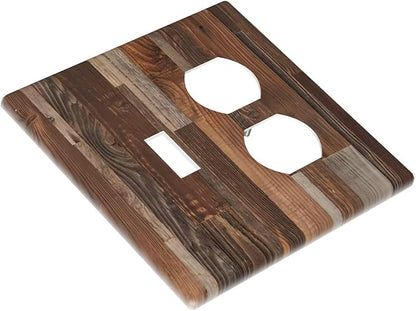 Vintage Brown Wooden Boards Print Wood Grain Wallplates 1 Toggle 1 Duplex Switch Plate Electrical GFCI Faceplate Decorative Light Switch Covers for Farmhouse Home Decor