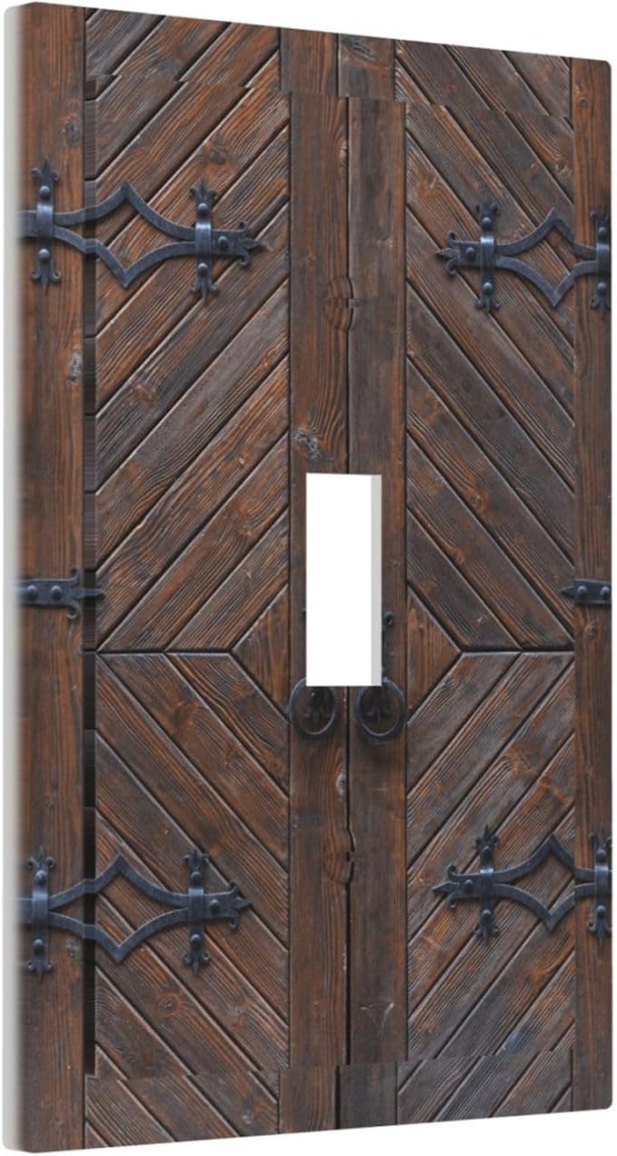 Decorative Light Switch Plate Covers Vintage Brown Wood Barn Door 1 Gang Light Switch Cover Plate Single Toggle Wall Plate Outlet Covers Faceplate for Farmhouse Home Decor （2 Pack）