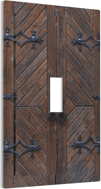 Decorative Light Switch Plate Covers Vintage Brown Wood Barn Door 1 Gang Light Switch Cover Plate Single Toggle Wall Plate Outlet Covers Faceplate for Farmhouse Home Decor （2 Pack）