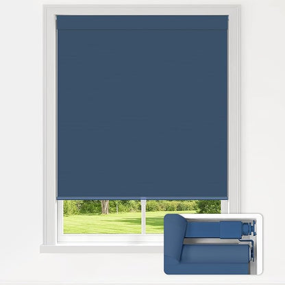 LazBlinds No Drill Blinds for Indoor Windows, Blackout Roller Shades, Cordless Window Blackout Blinds, Thermal Insulated Fabric UV Protection for Home and Office, 32.5" W x 72" H, Navy Blue