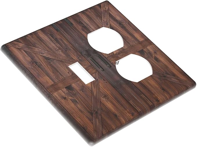 Decorative Outlet Covers Vintage Brown Farmhouse Barn Door 2 Gang Light Switch Cover Plate Single Toggle Duplex Wall Plates for Electrical Outlets Switch Plate Covers for Bedroom Home Decor