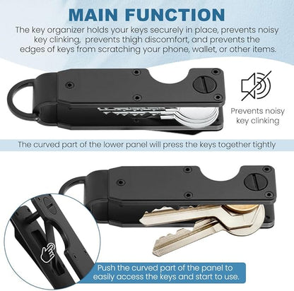 Key Organizer With Key Handle,Compact Met-allic Key Holder,Met-allic Key Organizer,Smart Keychain Secures 1-5 Keys