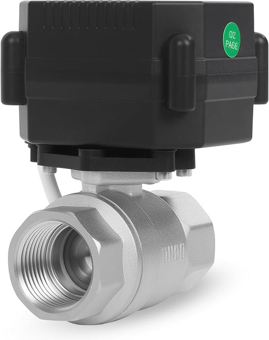 3/4" Motorized Ball Valve - 2 Wire Auto Return Electric Water Valve with Full Port, 9-24V AC/DC Automatic Ball Valve,Stainless Steel,Normally Closed