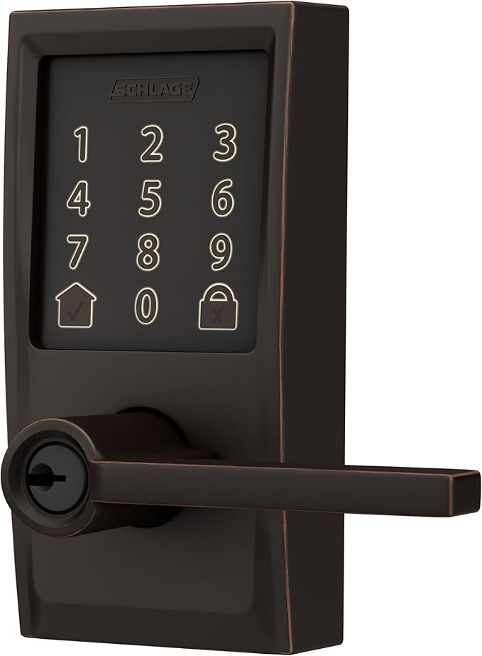 Schlage FE789WBCEN716LAT Encode Century WiFi Latitude Lever Smart Keyless Entry Touchscreen Door Lock, Aged Bronze