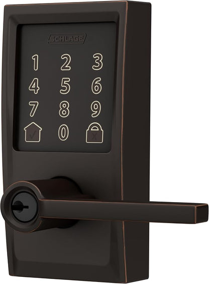 Schlage FE789WBCEN716LAT Encode Century WiFi Latitude Lever Smart Keyless Entry Touchscreen Door Lock, Aged Bronze