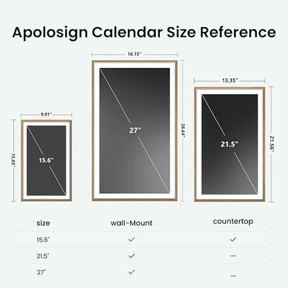 ApoloSign 27” Digital Calendar: Dual Mode Calendars with Google Play & Multi-calendar Sync, Electronic Planner & Chore Chart, Smart Touchscreen, Interactive Display for Family Schedules (Teak Wood, 27-inch)