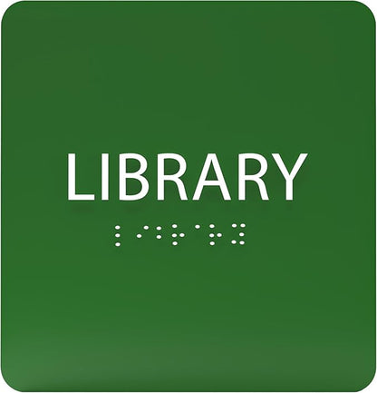 6" X6" Library Sign - ADA Compliant Tactile Graphics Grade 2 Braille Text Acrylic Wall Sign - Quiet zone, Information Convey, Group Study Room Door Signs for Office, School, Home