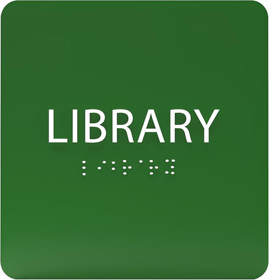 6" X6" Library Sign - ADA Compliant Tactile Graphics Grade 2 Braille Text Acrylic Wall Sign - Quiet zone, Information Convey, Group Study Room Door Signs for Office, School, Home