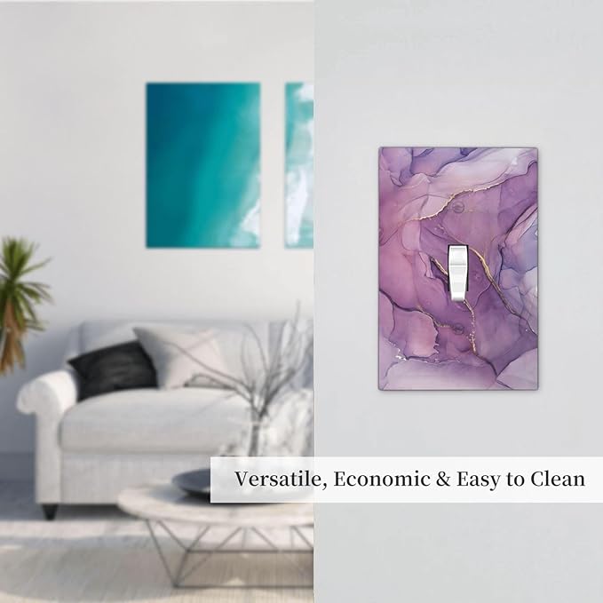 Decorative Light Switch Cover Purple Marbling Golden Line 1 Gang Single Toggle Device Electrical Faceplate Switchplates Decorator Outlet Wall Plate for living Room Bathroom Decor