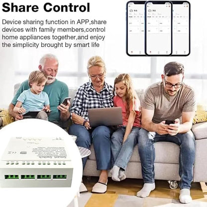 Tuya 4CH WiFi Switch 7-32V Smart Temperature and Humidity Sensor, Dry Contact, Remote Application Control and Monitoring Function, Voice Control, Smart Scene, Compatible with Alexa and Google Home