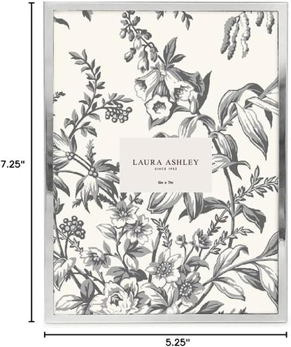 Laura Ashley 5x7 Silver Flat Metal Picture Frame (Vertical & Horizontal) w/Two-Way Easel Stand, Black Velvet Backing, Wall-Mountable, Made for Tabletop, Desk, Wall Display, Home Décor (5x7, Silver)