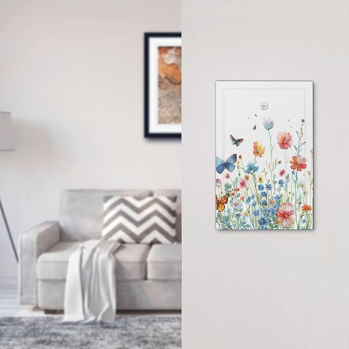 Decorative Light Switch Cover Plate Rustic Wildflower Blue Pink Floral Butterfly 1 Gang No Device Single Blank Outlet Covers Wall Plates for Electrical Outlets Faceplate for Bedroom Home Decor