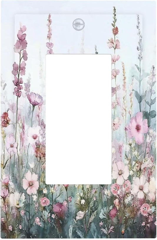 Pink Floral Watercolor Botanical Wildflowers Decorative Outlet Covers 1 Gang Single Rocker Light Switch Cover Plate Wall Plates Gfci Faceplate For Bed Room Living Room Decor