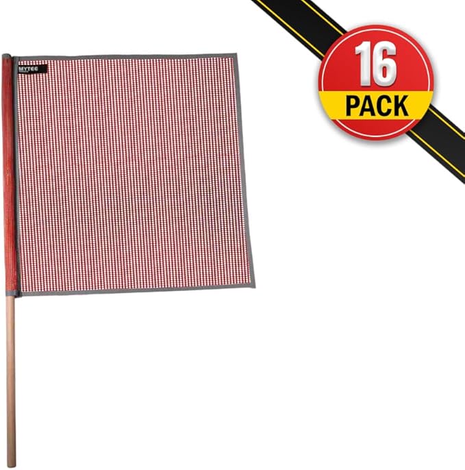 (16 Pack) 18"x18" Red Warning Flags for Trucks with Dowel & Reflective Webbing - High Visibility Vinyl Mesh Safety Flag DOT Compliant