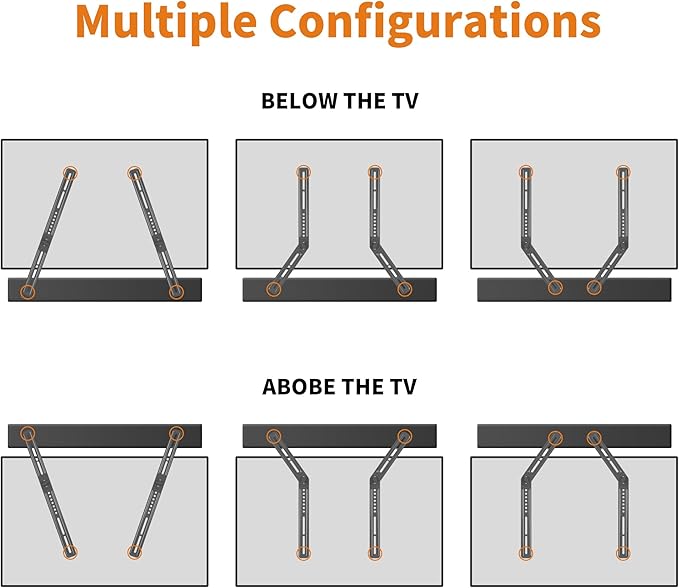 Universal Sound Bar Mounts Fits Most 23 to 65 Inch TVs Soundbar TV Mount Bracket Above or Under TV, up to 22 lbs SBR302