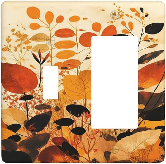 Outlet Covers Boho Warm Colorful Plant Leaves 1 Toggle 1 Rocker Combination Decorative Wall Plate Light Switch Cover Plate Electrical Switch Plates for Bedroom living Room Decor