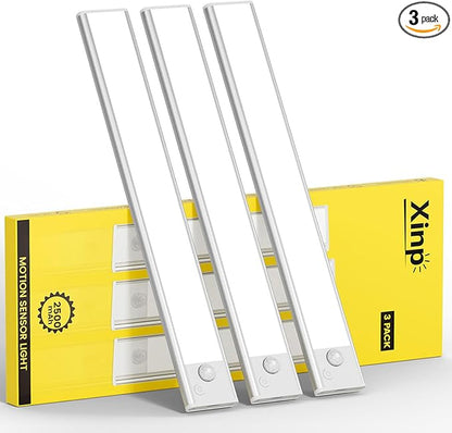Under Cabinet Lighting, LED Magnetic Motion Activated Under Cabinet Lights, Rechargeable Closet Lights 2500mAh Battery Operated, Wireless Dimmable Under Counter Lights for Kitchen,Hallway 3 Pack