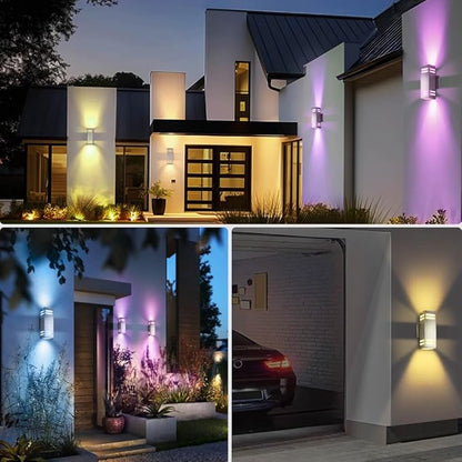 KIZON Smart RGB Outdoor Wall Light Dusk to Dawn, Voice & App Control Smart Porch Lights, Dimmable Up and Down Wall Sconce Stainless Steel Waterproof Exterior Light Fixture, Works with Alexa, 2 Pack