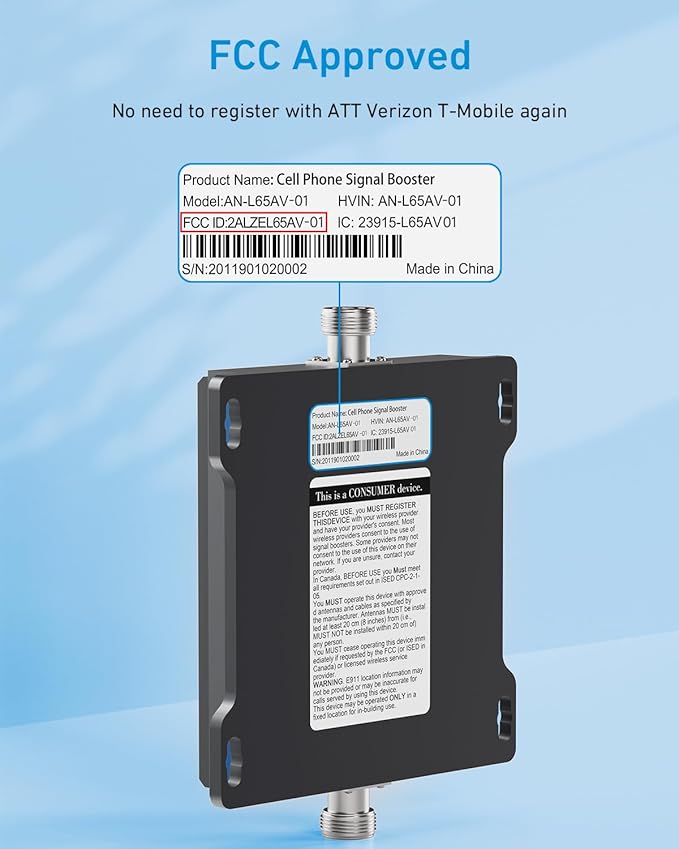 Cell Phone Signal Booster for Verizon and AT&T | Up to 4,500 Sq Ft | Boost 4G LTE 5G Signal on Band 12/13/17 | 65dB Dual Band Cellular Repeater with High Gain Antennas | FCC Approved