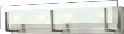 Hinkley Latitude Large Four Light Bath Vanity - Modern, Inside Etched Clear Glass Panel, Bulbs Included - Brushed Nickel Finish