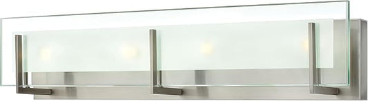 Hinkley Latitude Large Four Light Bath Vanity - Modern, Inside Etched Clear Glass Panel, Bulbs Included - Brushed Nickel Finish