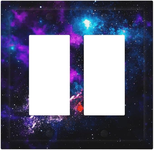 Outer Space Colorful Starry Sky Galaxy Planet Decorative Outlet Covers 2 Gang Double GFCI Rocker Electrical Wall Panels Light Switch Cover Plate for Bed Room Living Room Decor