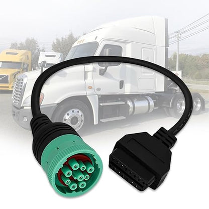 9 Pin to 16 Pin OBD2 Adapter Cable for Heavy Duty Trucks and Commercial Vehicles,Type 2 Green J1939 Diagnostic Connector Plug Work with Truck OBD Diagnostic Scanner Tool