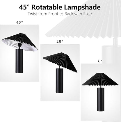 Modern Table Lamp with Metal Blade Lampshade and Cylindrical Base, E26 Bulb Compatible, Contemporary Accent Light for Living Room, Bedroom, Office (Black)