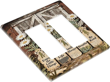 Rustic Daisy Barn Door Flowers 2 Gang Double Rocker Decorative Light Switch Covers Electrical Faceplate Switch Plates for Bathroom Kitchen Home