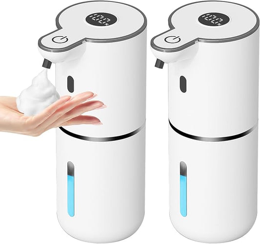 2 Pack Automatic Foaming Soap Dispenser Touchless, USB Rechargeable Smart Hand Soap Dispenser, 6-Level Adjustable, 12.8oz/380mL Wall Mount for Bathroom Kitchen Dish Soap-White