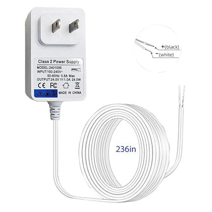 24VDC Video Doorbell Power Adapter, Power Supply Transformer for Ring, Nest, Eufy, Wyze, Arlo, 19.6 ft Cable, White