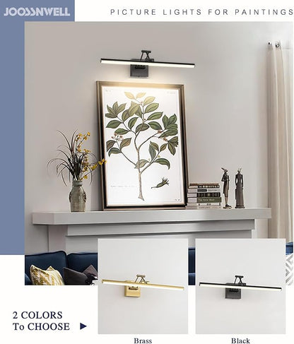 Joossnwell Picture Light for Painting Black Art Light Hard-Wired Picture Frame Light 23.62 Inch Dimmable Gallery Wall Light with Adjustable Swing Arm for Painting Library Museum Warm White