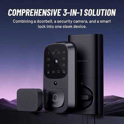 Havion Deadbolt Smart Lock w/Camera - Incl. Chime, 3-in-1 Wi-Fi Deadbolt+Camera+Video Doorbell Keyless Fingerprint Lock for Entry Front Door, 32GB eMMC, 10000mAh, 2K QHD & 170° View