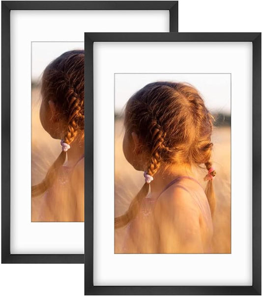 Golden State Art, 16X24 Picture Frame with Mat for 12X18 - High Definition Glass Wall Mounting Horizontal Vertical Display (Black, 2 Pack)