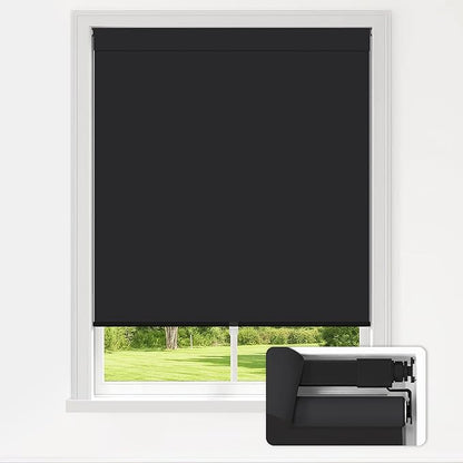 LazBlinds No Drill Blinds for Indoor Windows, Blackout Roller Shades, Cordless Window Blackout Blinds, Thermal Insulated Fabric UV Protection for Home and Office, 48" W x 72" H, Black