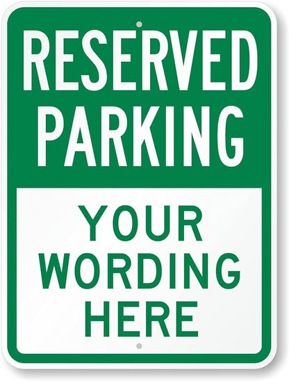 SmartSign 24 x 18 inch Custom “Reserved Parking” Metal Sign - Add Text, 80 mil Laminated Rustproof Aluminum, Green and White, Made in USA