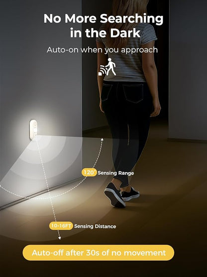 YGS-Tech LED Motion Sensor Light Indoor, Rechargeable Puck Lights, Magnetic Dimmable Under Cabinet Lights, Wireless LED Lights for Closet, Kitchen, Stairs, Daylight White, 6-Pack (White)