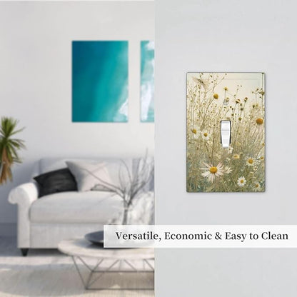 White Wildflowers Daisy Vintage Floral Decorative Light Switch Cover 1 Gang Single Toggle Device Electrical Faceplate Switchplates Decorator Outlet Wall Plate for Bed Room Living Room Decor