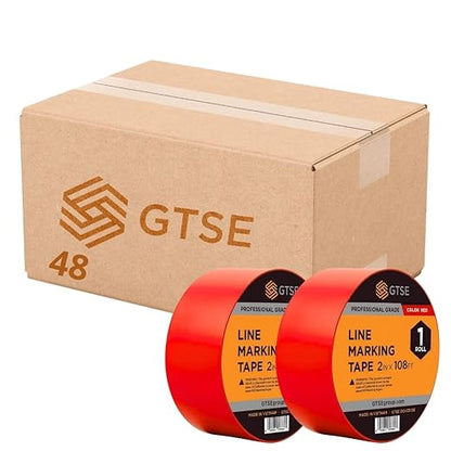 GTSE 2 inch x 108 ft Red PVC Vinyl Floor Tape, 48 Rolls, Safety Marking Tape, 6 mil Thick, Suitable for Dance Floors, Gyms, Warehouses, Sports Facilities