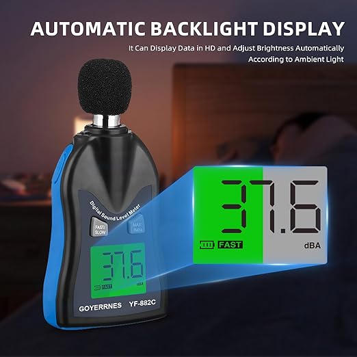 Handheld Decibel Meter, Digital Sound Level Meter 30-130dBA SPL Decibel Monitoring Tester Sound Meter Noise Decibel Reader with Max/Min Hold Data Sensor LCD Backlight Display for Home Factory