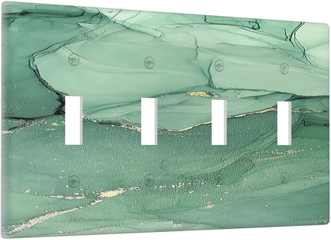 Light Switch Covers Simple Green Marble Quad Toggle Electrical Faceplate 4 Gang Wall Plate Decorative Switch Plates for living Room Office Decor