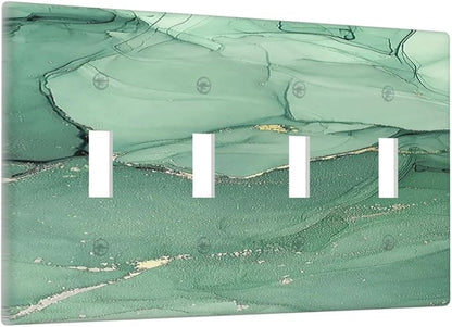 Light Switch Covers Simple Green Marble Quad Toggle Electrical Faceplate 4 Gang Wall Plate Decorative Switch Plates for living Room Office Decor