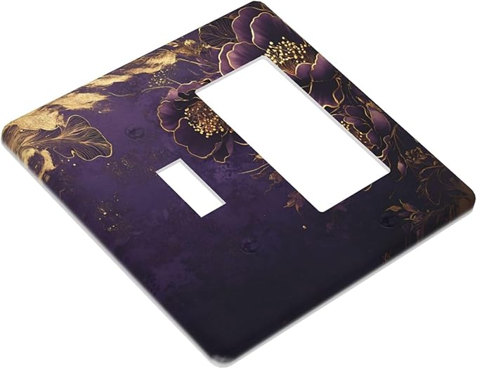 Decorative Outlet Covers Vintage Purple Peony Gold Leaf Flowers Floral 2 Gang 1 Gang Wall Plate Cover Single Toggle Rocker Combination Light Switch Cover Plate Jumbo Switch Cover Plate
