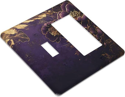 Decorative Outlet Covers Vintage Purple Peony Gold Leaf Flowers Floral 2 Gang 1 Gang Wall Plate Cover Single Toggle Rocker Combination Light Switch Cover Plate Jumbo Switch Cover Plate