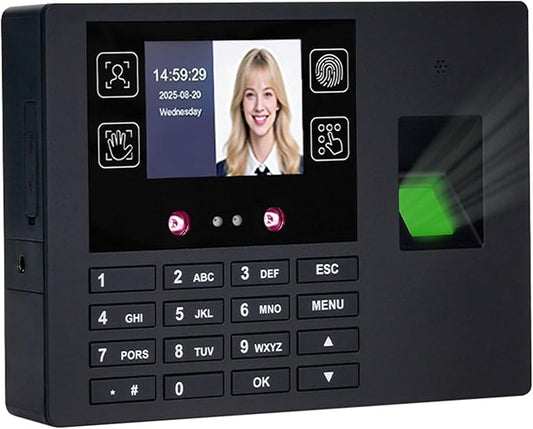 Employee Time Clocks for Small Business, Versatile 4 in 1 Time Machine (Face + Fingerprint + Palm Print + PIN), Clock in & Out Attendance Machine Punch Clock