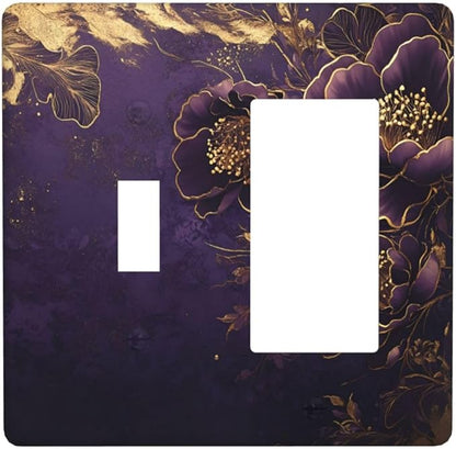 Decorative Outlet Covers Vintage Purple Peony Gold Leaf Flowers Floral 2 Gang 1 Gang Wall Plate Cover Single Toggle Rocker Combination Light Switch Cover Plate Jumbo Switch Cover Plate