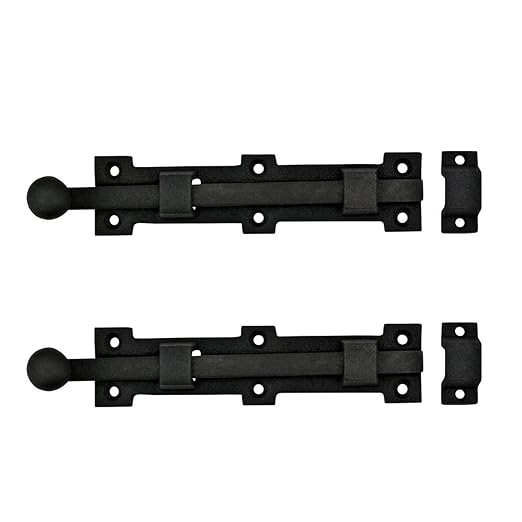 Renovators Supply Manufacturing Slide Bolt Latch 8 3/4 in. Black Wrought Iron Ball Tip Style Slide Bolt with Mounting Hardware Pack of 2
